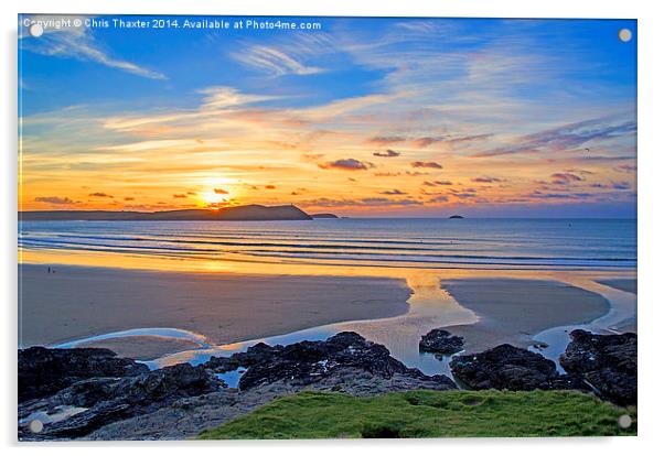 Polzeath Cornwall Sunset Acrylic by Chris Thaxter