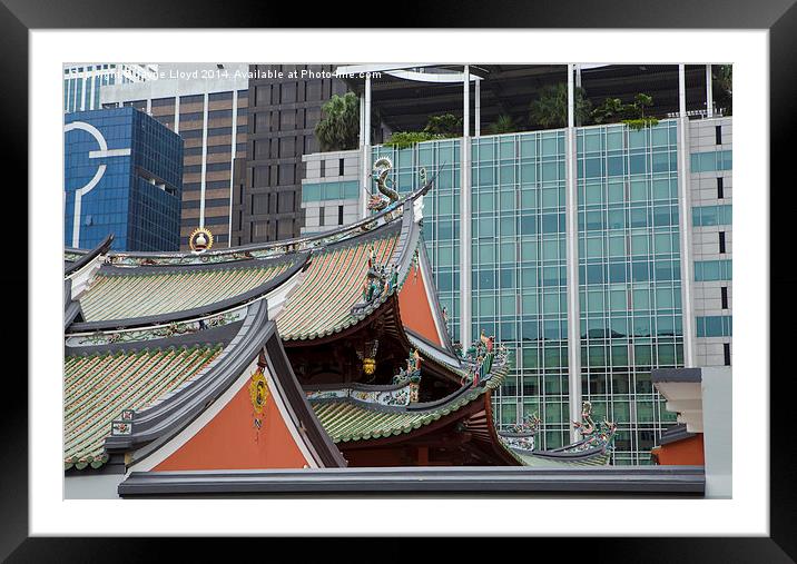 Contrasting architecture, Chinatown Singapore Framed Mounted Print by J Lloyd