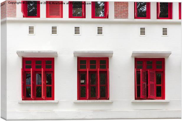 Red shuttered windows, Sinagpore Canvas Print by J Lloyd