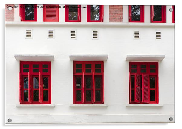 Red shuttered windows, Sinagpore Acrylic by J Lloyd