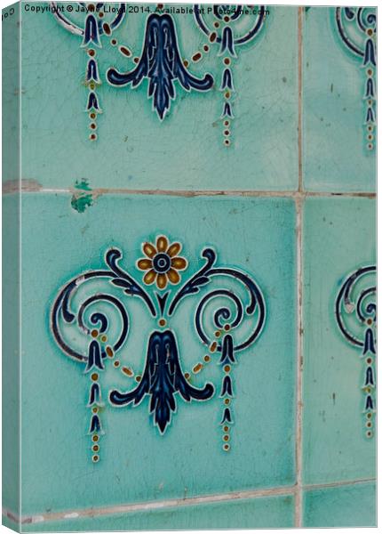 Ornate teal tiles, Singapore Canvas Print by J Lloyd