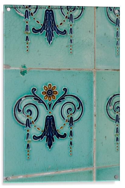 Ornate teal tiles, Singapore Acrylic by J Lloyd