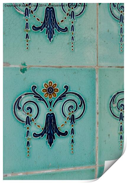 Ornate teal tiles, Singapore Print by J Lloyd