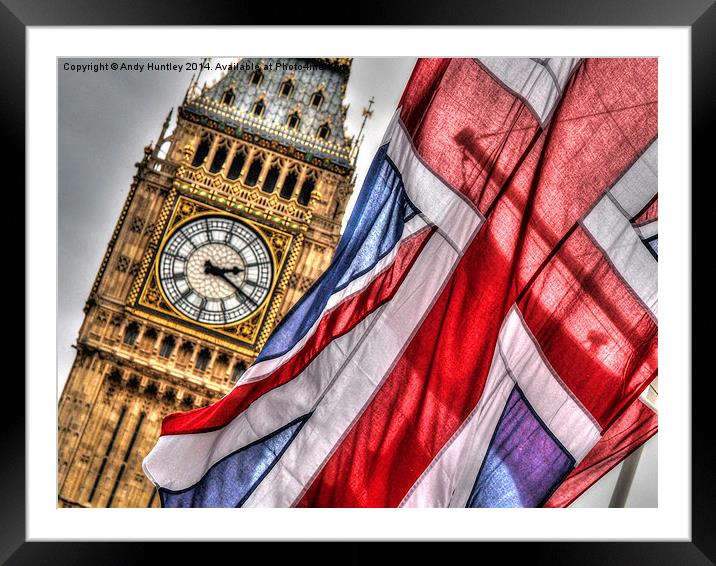 Flag & Big Ben Framed Mounted Print by Andy Huntley