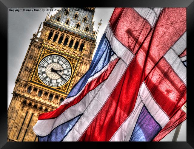 Flag & Big Ben Framed Print by Andy Huntley