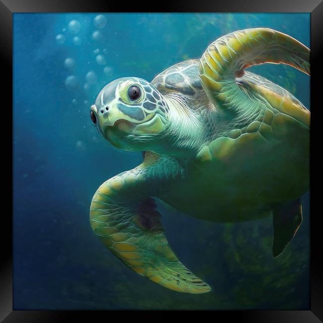 bubbles the cute turtle Framed Print by Silvio Schoisswohl