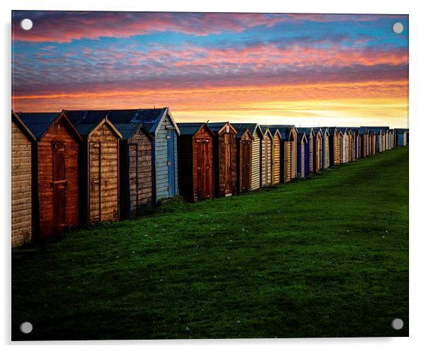 Beach Huts at Sunset Acrylic by matthew  mallett