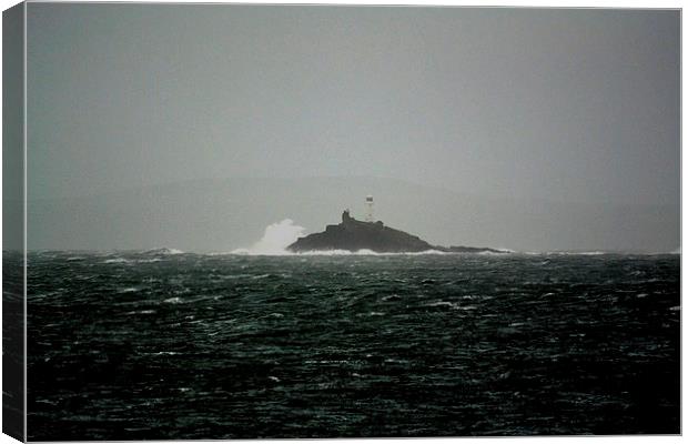Storm at Godrevy Lighthouse Canvas Print by Kelvin Brownsword