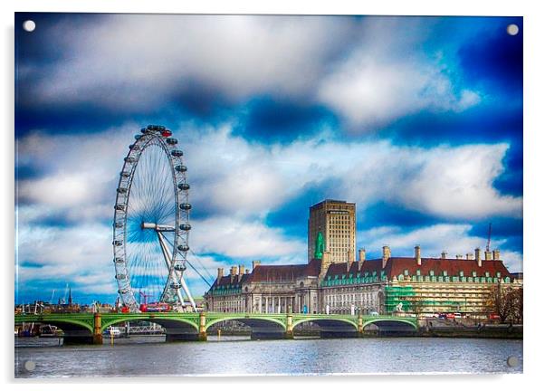 The London Eye & Westminster Bridge Acrylic by Angela Wallace