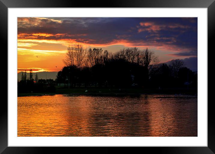 Sunset over the duck pond Framed Mounted Print by matthew  mallett