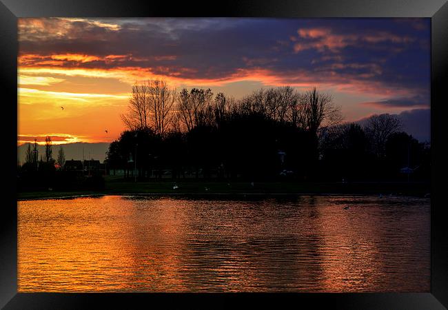 Sunset over the duck pond Framed Print by matthew  mallett