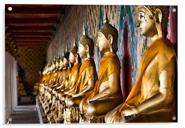 Golden Buddhas Acrylic by Mark Hughes