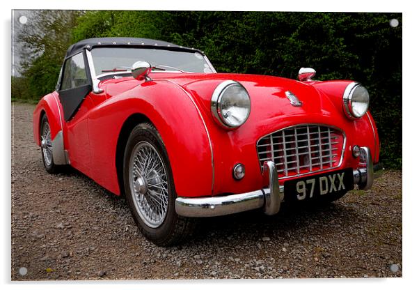 Roaring red TR3 A timeless british classic Acrylic by Alan Tunnicliffe