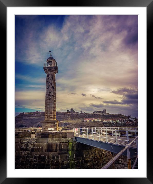 Whitby Lighthouse Framed Mounted Print by Laura Kenny