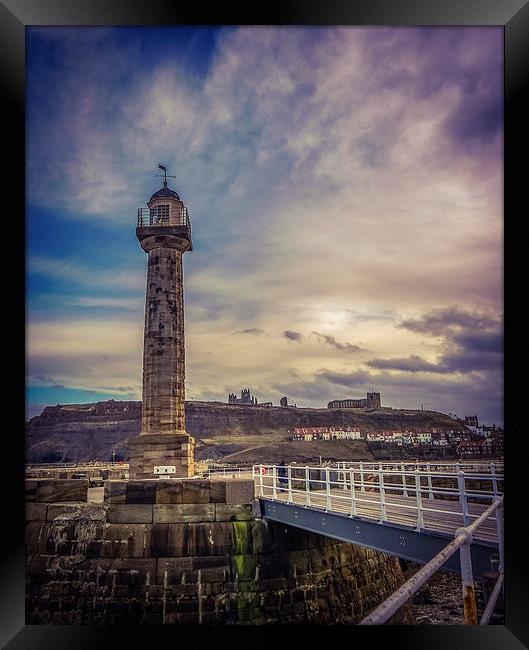 Whitby Lighthouse Framed Print by Laura Kenny