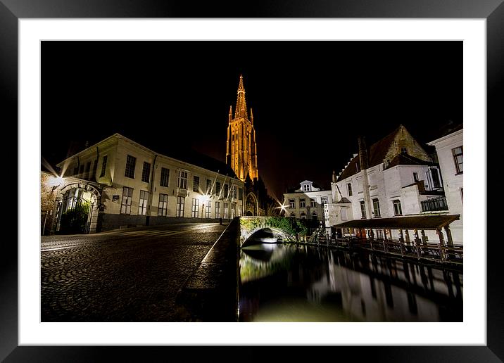 Bruge Canel At Night Framed Mounted Print by Malcolm Wood
