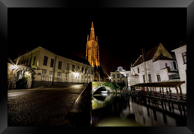 Bruge Canel At Night Framed Print by Malcolm Wood
