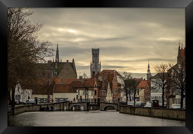 Bruges Skyline Framed Print by Malcolm Wood