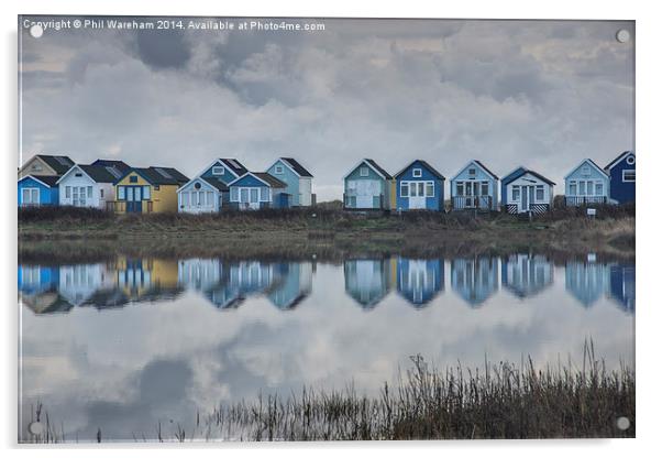 Huts at Hengistbury Acrylic by Phil Wareham