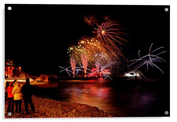 Cromer newyears day fireworks Acrylic by Mark Bunning