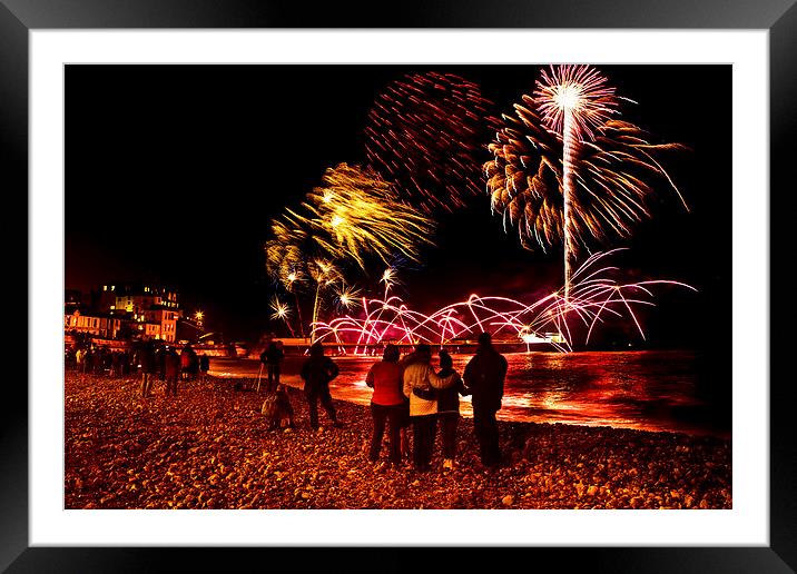 Cromer newyear day fireworks Framed Mounted Print by Mark Bunning