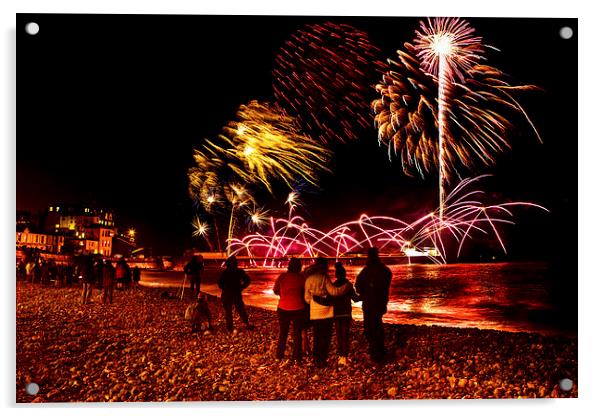 Cromer newyear day fireworks Acrylic by Mark Bunning
