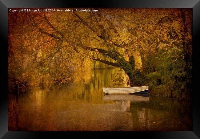 Boat on Quiet River Framed Print by Martyn Arnold
