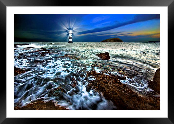 penmon light and puffin island Framed Mounted Print by meirion matthias