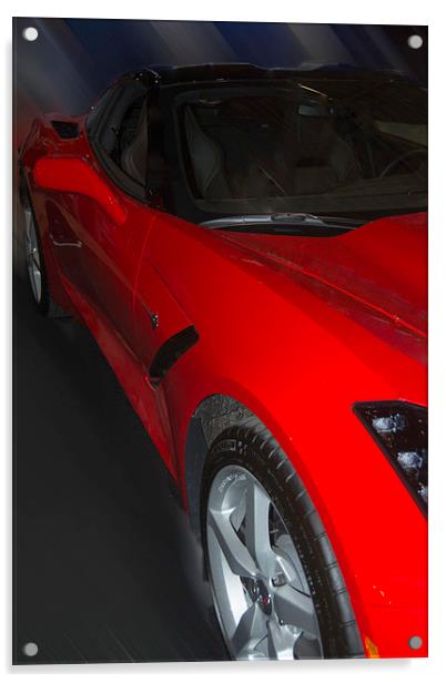 Red Corvette Acrylic by Judy Hall-Folde