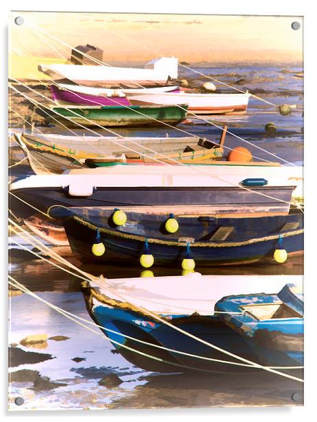 Boats at Folketone Harbour Kent Acrylic by Susan Sanger