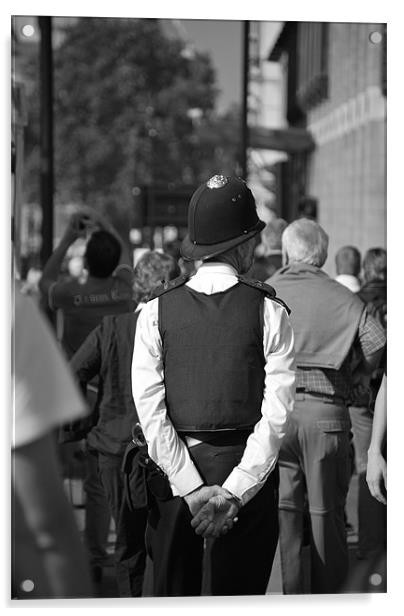 London Policeman Acrylic by Rebekah Drew