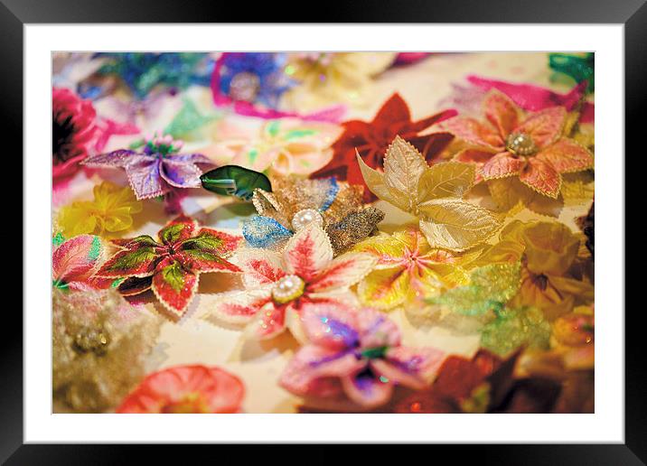 Hand made fabric flowers Framed Mounted Print by David Yeaman