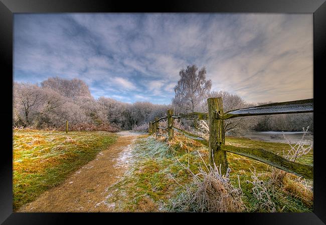 sky fence and frost Framed Print by Eddie Howland