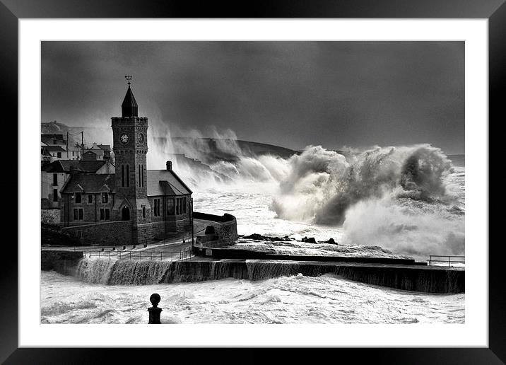 Porthleven Storm force Framed Mounted Print by Steve Cowe