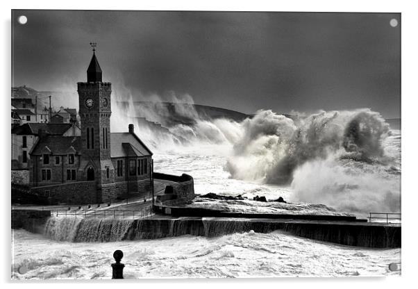 Porthleven Storm force Acrylic by Steve Cowe