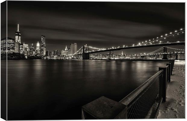 Brooklyn Bridge & Manhattan. Canvas Print by Kevin Ainslie