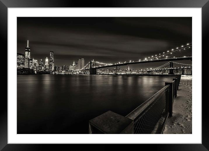 Brooklyn Bridge & Manhattan. Framed Mounted Print by Kevin Ainslie