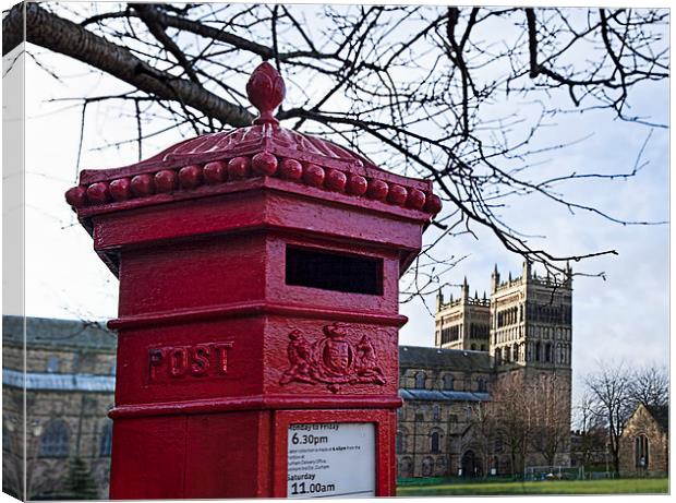 Durham Cathedral Red Post Box Canvas Print by Philip Pound