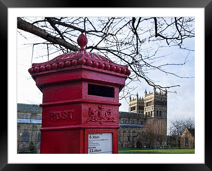 Durham Cathedral Red Post Box Framed Mounted Print by Philip Pound