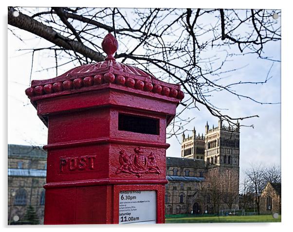 Durham Cathedral Red Post Box Acrylic by Philip Pound