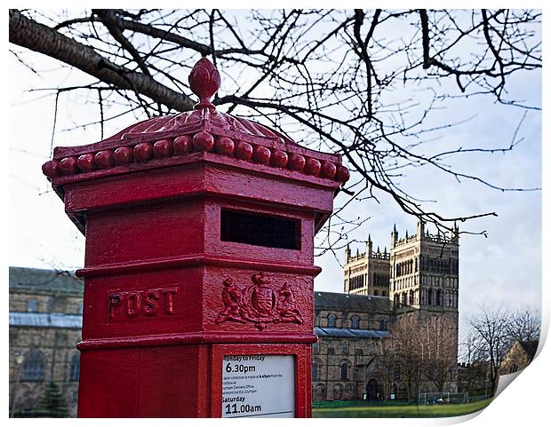 Durham Cathedral Red Post Box Print by Philip Pound