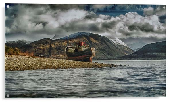 Beached At Corpach Acrylic by Geo Harris
