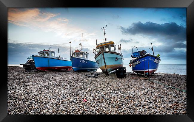 Fishing Boats at Beer Framed Print by Helen Hotson