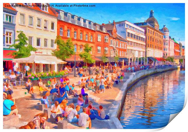 Aarhus Canal Digital Painting Print by Antony McAulay