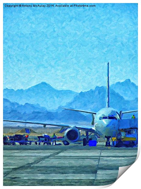 Aeroplane At Airport Print by Antony McAulay