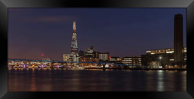 Millenium Bridge & Shard At Night Framed Print by Philip Pound