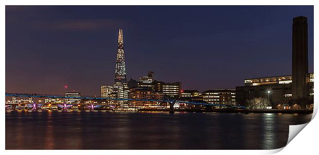 Millenium Bridge & Shard At Night Print by Philip Pound