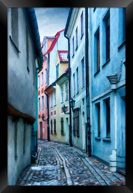 Riga Narrow Street Painting Framed Print by Antony McAulay