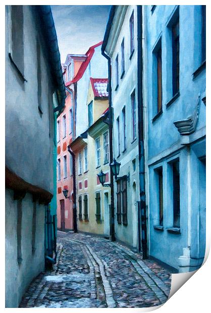 Riga Narrow Street Painting Print by Antony McAulay