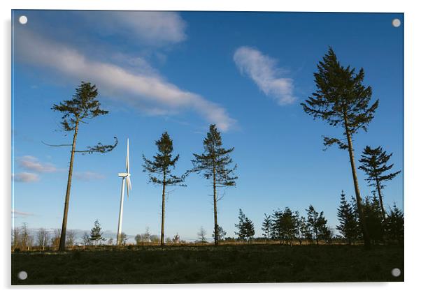 Evening sky and Wind turbine. Acrylic by Liam Grant
